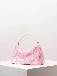 (Random Pattern) Women's Sequin Bag, Pearl Bag, Party Dress, Ball Gown Accessory, Wedding Supplies, Elegant Women's Wallet, Ladies Gift - Pink - View 2