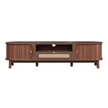 TV Stand With Doors And Drawers. Rattan TV Cabinet, Solid Wood Doors, Rustic Style Storage Solution – Low Front Panel. - 棕色 - 查看 6
