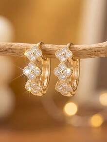 Women's Gold Cross Earrings, Elegant And Luxurious With Cubic Zirconia, Ideal For Daily Use, Parties, Weddings, Anniversary Gifts, Modern And Versatile. - 金色花朵耳環 - 查看 2