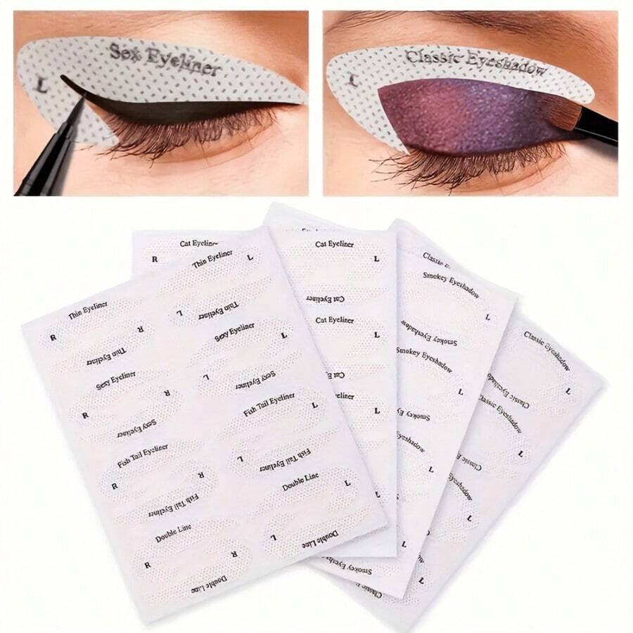 32 pares de plantillas reutilizables de delineador de ojos con alas y sombras de ojos, set de pegatinas de plantilla de maquillaje de ojos multifuncional, herramienta guía de delineador de ojos ahumado, auxiliar de maquillaje DIY fácil para mujeres principiantes para uso diario y de fiesta