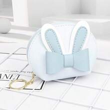 1pc Cute Bowknot Rabbit Compact Coin Purse, DIY Decor Pendant Suitable For Student & Women Backpack, Fashionable & Versatile - Multicolor - View 4
