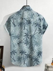 This Palm Tree Motif On Cool Blue Fabric Evokes Coastal Calm Leisure And Sunlit Days Inviting Carefree Dreams 3DPrinted Hawaiian Shirt - 白色 - 查看 2