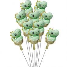 10pcs 16-Inch Mini Green Dinosaur Foil Balloons, Suitable For Birthday Party Decoration Balloon Set (Excluding Strings) - View 4