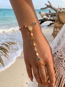 1 chiếc vòng tay mặt dây chuyền tròn bằng thủy tinh nhiều màu sắc phong cách Bohemian cổ điển, thích hợp đeo hàng ngày, đi biển và đi nghỉ mát (Màu thủy tinh ngẫu nhiên) - Đầy màu sắc - Xem 1