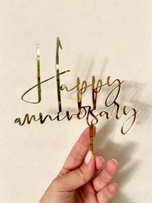 金色和黑色周年纪念蛋糕装饰，亚克力“周年快乐”蛋糕插牌，适用于公司周年纪念、结婚周年纪念派对、男女通用蛋糕装饰 - 多色 - 查看 9