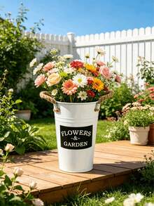 1/3/5 Stücke klassischer Metalleimer mit Griff, minimalistischer Stil, vielseitig, Umarmungseimer, geeignet für Partygeschenke, Blumen, Garten, getrocknete Blumen, Vase für frische Blumen, Blumeneimer für Heimdekoration, Blumen nicht enthalten - Weiß mit Griff - Übersicht 2