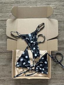 Conjunto de bikini de rayas coloridas y sexy para primavera/verano 2026, traje de baño de estilo minimalista de tres puntos para mujeres jóvenes - Blanco y Negro - Ver 5