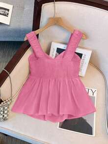 Blusa sin mangas de ajuste holgado con cintura anudada para mujer - Rosa Fucsia - Ver 2