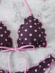 Conjunto de bikini de dos piezas con estampado de lunares, camiseta con lazo sexy y traje de baño para vacaciones en la playa para mujer - Multicolor 3 - Ver 6