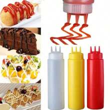 1pc 3-Head Plastic Squeeze Bottle, Multi-Color Condiment Dispenser Suitable For Ketchup And Mustard, Leak-Proof Sauce Squeeze Bottle For Kitchen And BBQ - Multicolor - View 3