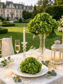 1/3pcs Realistic Touch Hydrangea Flower Head With Stem, White And Light Blue Artificial Hydrangea, Suitable For Home, Kitchen, Wedding Decoration, Plastic Ball-Shaped Flower, No Battery Or Power Required, Perfect For Valentine's Day And Seasonal Decor - Dark Green - View 2