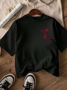 Summer Bestsellers: Women's T-Shirts With Cherry Print And Slogan, Round Neck, Urban Vintage Style, Unisex, Cotton, Short Sleeve, Round Neck, Blouses For Women. Casual Blouses For Ladies. - 黑色 - 查看 5
