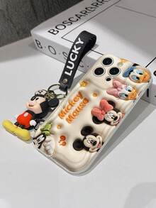 Disney Mickey Mouse Clubhouse Phone Case : 3D Fluffy Pattern Border Protector Phone Soft Phone Case With A Free Cute Mickey Bracelet Chain Lanyard, Mickey, Minnie, Goofy, Donald Duck, Daisy Duck, Pluto, For Apple 17 Promax 17 Pro 16 15 14 13 12 11 Pro Max XS Max X XR Soft Cover Summer Phone Case - trắng - Xem 7