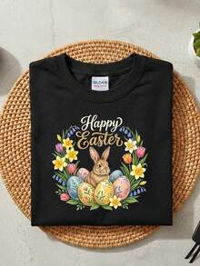 Happy Easter Sayings Egg Bunnhirt, Funny Bunny Eggs S1Hirt, Spring Easter Egg S1Hirt, Cute Floral Bunny, Floral Bunnhirt, Flower S1Hirt. - Negro - Ver 2