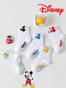 Disney 10/5/1雙可愛米老鼠白色中筒襪，彩色3D米老鼠耳朵圖案，透氣涼爽適合夏季，卡通襪，舒適透氣，適合學生，歐美童鞋尺寸，禮物與日常穿著，開學季 - 彩色 - 查看 6