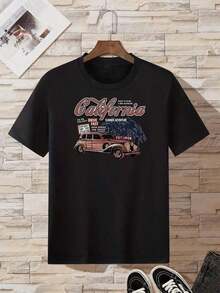 Camiseta de hombros caídos con estampado de coche y slogan - Negro - Ver 3