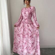 Women's Summer Chiffon Butterfly Print Ruched Round Neck Long Sleeve Dress Modest Dress Floral Dress Maxi Dress Printed Dress Yellow Floral Dress For Women Yelloe Dress Zanzea Dress For Women Ycv9w Discount Code For Woman Dress - Azul - Ver 8