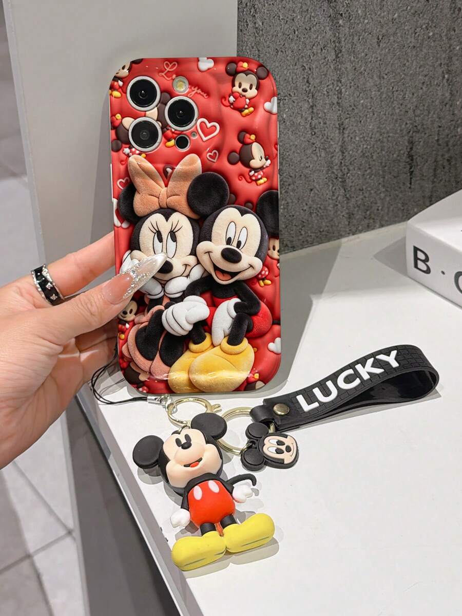 This Disney Mickey Mouse Lanyard Phone Case Is Fully Covered In TPU Material. It's Shockproof, Lightweight, And Compatible With IPhone17/16/11/13/15/15 Plus/15 Pro/15 Pro Max/12/14 Pro Max/11 Pro Max/12 Pro/12 Pro Max/13. This Phone Case Makes A Popular Birthday Gift Or Business Gift; It's Durable, Stain- And Fingerprint Resistant, And Suitable For Both Men And Women. The Set Also Includes A Mickey Mouse Phone Case And A Mickey Mouse Plush Bracelet. It's A Perfect Gift For Friends And Family. This Stylish Phone Case Is Fun, Lightweight, And Durable. IPhone17 Pro Max Phone Case, Minnie Mouse Phone Case. - 白色 - 查看 1