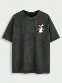 Women's Short-Sleeved Washed Cotton T-Shirt With Round Neck And Minimalist Print, Pretty T-Shirt, Washed T-Shirt, Wrinkle-Resistant Cotton T-Shirt. - 白色 - 查看 3