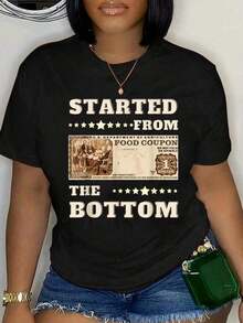 Camiseta 100% Algodón con Estampado de Cupones de Comida, Unisex, Clásica, Cómoda, de Cuello Redondo, Talla Grande - Negro - Ver 5