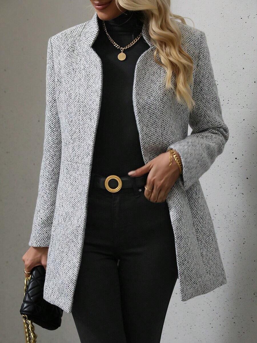 LUNE Abrigo de mujer de apertura frontal para otoño e invierno - Gris - Ver 1