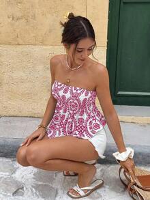 Top tubo/cropped con estampado de plantas para vacaciones de mujer - Rosa Fucsia - Ver 4