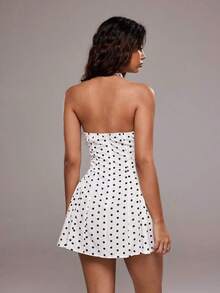 Vestido corto de verano con escote halter y espalda descubierta, con estampado de lunares sexy para mujer - Blanco - Ver 2
