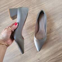 Women's Pump With 5cm Block Heel, Comfortable And Elegant For Work - Milithy Footwear - Xám - Xem 3