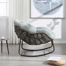 Mecedora de ratán para exteriores, asiento columpio tapizado con respaldo para entrada principal, sala de estar, patio, jardín. - Verde - Ver 4