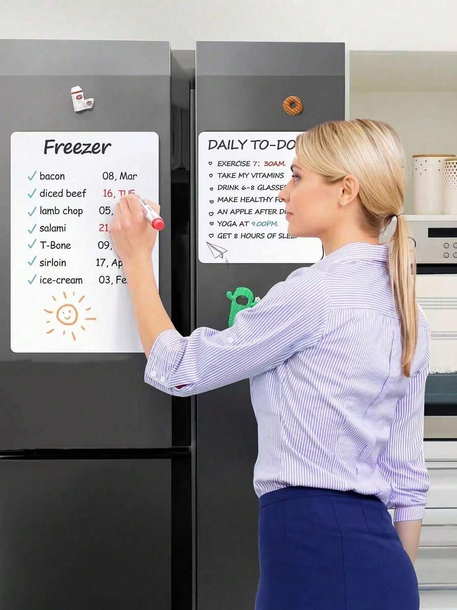 2 Sets Magnetic Erasable Whiteboard Suitable For Refrigerator, Soft Fridge Whiteboard, Reusable Grocery List Weekly Meal Planner For Kitchen, Home Office, Strong Adhesive Easy To Clean - A4 Refrigerator Magnet Whiteboard - View 1
