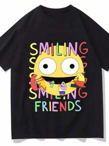 Camiseta con Estampado de Dibujos Animados de Smiling Friends, Cómoda para Mujer, Camiseta Casual de Verano, Camisetas Divertidas de Manga, Camisetas Gráficas Frescas de Verano, 100% Algodón - Negro - Ver 6