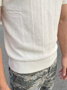 ALTZTAR Men's Cable Cable Short Sleeve Ribbed Casual Knit Seagull Collar Top - White - View 4