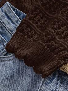 Cárdigan casual de mujer de unicolor con cuello en V y lazo delantero - Marrón Mocha - Ver 3