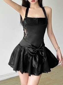 Vestido elegante de verano con lazo halter espalda descubierta ajustado estilo sensual  moda femenina - Negro - Ver 3