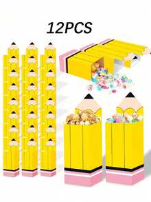 12pcs Student Back To School Gift Pencil Boxes - Classroom Party Snack Containers For First Day Of School, Suitable For Back To School Party Favors, Unique Small Gift Boxes, Party Favor Packaging - Multicolor - View 9