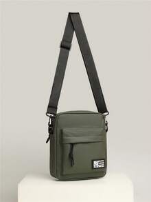 Men's Canvas Crossbody Bag With Pendant, Colorblock Mini Shoulder Bag Phone Pouch - Green - View 1