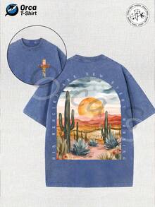 Women's T-Shirt With A Desert Cactus Print And "Morning Grace" Text, A Fashionable, High-Quality Washed Cotton T-Shirt From The Orca S Brand. This Unisex T-Shirt Is A Popular Choice For Everyday Wear And Makes A Great Gift For Family And Friends On St. Patrick's Day, Easter, Carnival, Mother's Day, Independence Day, And Other Holidays. Casual. - 黑色 - 查看 8