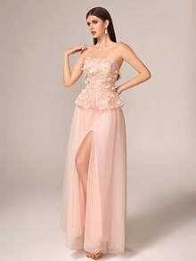 VIPGIRL New Arrival Lavender Asymmetric Waist Ruched Sequin Patchwork Elegant Formal Evening Gown - Pink - View 10
