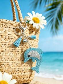 1pc Rhinestone Dolphin Tassel Keychain With Tassel Pendant, Suitable For Fashion Boots And Bags, Geometric Pattern Bohemian Style, All Seasons - Multicolor - View 4