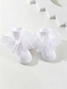 4 đôi tất cổ ngắn màu trơn có viền bèo cho bé gái, đen trắng, dễ phối đồ mặc hàng ngày, phù hợp cho bé từ 1-12 tuổi. - Nhiều màu - Xem 6