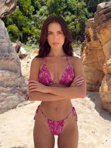 Conjunto de bikini de 2 piezas con escote halter y espalda descubierta para mujer, con estampado de paisley y alta elasticidad para playa - Multicolor - Ver 3