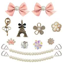 Fashionable Girl Style Clogs Shoes Charms Set - Bow, Dollar Sign, Star & Flower Decor, Shiny Clogs Shoes Accessories - Golden Eiffel Tower Ballet Chain Set - View 9
