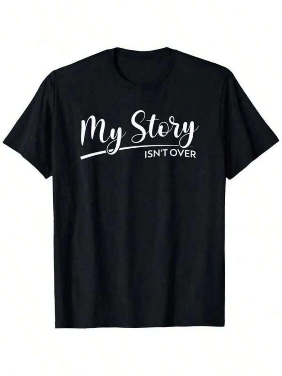 1 camiseta negra para hombre con estampado de cita motivacional, cuello redondo, camiseta casual de algodón, tejido de punto de elasticidad media, corte regular para hombre, talla S-XXXXXL - Negro - Ver 1