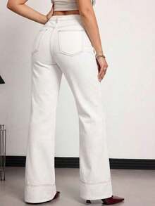Tall Jeans de tiro alto, de pierna ancha y holgados, con bolsillos, versátiles, para uso casual en verano y primavera, elegantes para bodas y el Día de San Valentín - Blanco - Ver 2