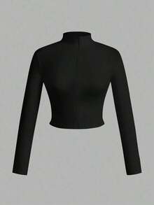 Set de 3 camisetas de manga larga con cuello en V, cremallera y ajuste ceñido, de estilo casual para otoño/invierno para mujer, en colores blanco + negro + gris - Rosa - Ver 5