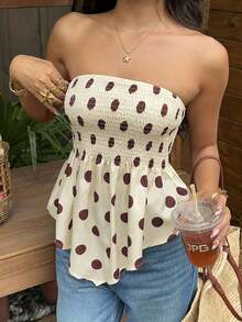 Top tubo/cropped con estampado de plantas para vacaciones de mujer - Amarillo claro - Ver 3