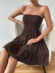 Vestido Tubo Minimalista de Color Sólido con Volantes en el Bajo para Mujer, Verano - Morado - Ver 11