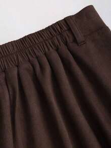 Sweetro Falda de ante marrón café con diseño de solapa única para mujer, otoño/invierno - Café integral - Ver 4