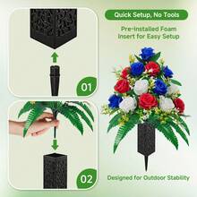 Memorial Day Cemetery Flower Bouquet, Red White Blue Artificial Flowers, Patriotic Cemetery Decor, Suitable For Veterans, Outdoor Realistic Flower Bouquet For Gravestone Vase, Wind-Resistant Memorial Flower Bouquet (Vase Not Included) - Multicolor - View 4