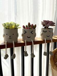 1PC Cute Hanging Bear Nose Doll & Smiling Face Planter Pot, Resin Succulent Plant Pot For Indoor Home Decor - Hanging Doll Flower Pot - View 4
